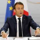 El presidente francés, Emmanuel Macron, durante la rueda de prensa que ha ofrecido en el Elíseo.