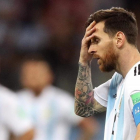 Leo Messi, en uno de sus muchos gestos de desesperación que protagonizó en el Mundial de Rusia. /