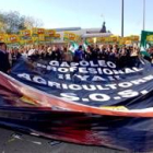 Afiliados de la organización agraria Coag, en un momento de la primera gran protesta en Madrid