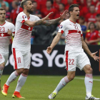 Suiza celebra el único gol del partido ante la selección de Albania. LAURENT DUBRULE A