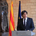 Puigdemont, al anunciar en el Palau que no convocaba elecciones.