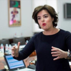 Soraya Sáenz de Santamaría, ayer, tras presidir la reunión de subsecretarios.