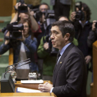 El lendakari, Patxi López, durante su intervención en el pleno del Parlamento Vasco.