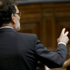 El presidente del Gobierno, Mariano Rajoy, durante su intervención hoy en la sesión de control al Ejecutivo del Congreso.