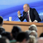 El presidente ruso, Vladímir Putin, durante la rueda de prensa que ofreció ayer.