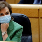 La vicepresidenta primera, Carmen Calvo, ayer en el Senado. CHEMA MOYA