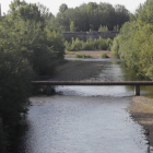 Tramo fluvial del Bernesga en León, en una imagen tomada desde la pasarela que cruza la ribera a la altura de la Condesa. RAMIRO