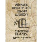 Imagen del folleto publicitario que promociona la exposición filatélica que conmemora el milenario del Fuero leonés.