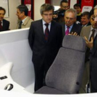 Francisco Fernández, Teófilo Serrano y José Blanco en el simulador de la escuela de Renfe.