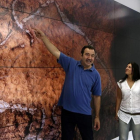 Javier Busselo, Olivia Rivero y Diego Garate en la presentación de los hallazgos arqueológicos.