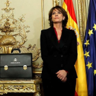 La exministra de Justicia Dolores Delgado durante el acto de traspaso de cartera a su sucesor en el cargo, Juan Carlos Campo, este lunes en el Palacio de Parcent.