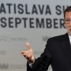 El presidente del Gobierno en funciones, Mariano Rajoy, habló ayer en Bratislava. MARISCAL