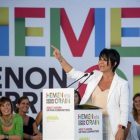 Maddalen Iriarte, candidata de EH Bildu a lendakari, durante un mitin en Durango (Vizcaya)