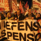 Omar Rodríguez y Vicente Mirón encabezaron la manifestación en la capital berciana.