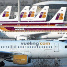 Vuelos 8 Aviones de Vueling e Iberia en el aeropuerto de Barajas.
