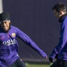 Neymar y Messi, en un entrenamiento del Barça.