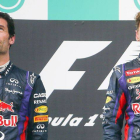 Webber y Vettel comparten el podio en el pasado Gran Premio de Malasia.