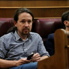 Pablo Iglesias, líder de Unidas Podemos, en el debate de investidura.