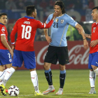 Jara no dejó de provocar a Cavani hasta que expulsaron al jugador uruguayo.