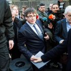 El expresidente de la Generalitat de Cataluña, Carles Puigdemont, tras su discurso en inglés en la Universidad de Copenhague. RAMÍREZ