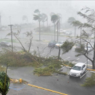 Árboles caídos por los vientos huracanados en un párking exterior de San Juan (Puerto Rico), el 20 de septiembre