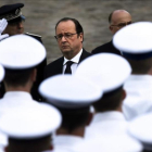 El presidente francés, Francois Hollande, en la ceremonia de homenaje a los agentes policiales asesinados por un yihadista.