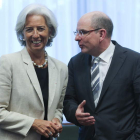 La directora del FMI, Christine Lagarde, con el ministro de Finanzas belga, en una imagen de archivo.