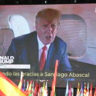 El expresidente estadounidense Donald Trump en un video durante el evento de Vox en el que se ha presentado "España decide". VÍCTOR LERENA