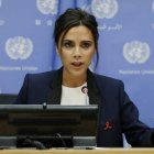 Victoria Beckham, en una rueda de prensa en calidad de embajadora de buena voluntad para la ONU.