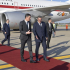 El primer ministro, Aziz Akhannouch, recibe a Pedro Sánchez. JALAL MORCHIDI