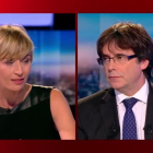 Momentos de la entrevista a Carles Puigdemont en la televisión pública belga (RTFB).
