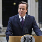 David Cameron, en su comparecencia para valorar el resultado del referéndum de Escocia, este viernes en Londres.