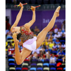 Carolina Rodríguez durante su ejercicio de mazas.