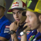Rossi (en primer término) y Márquez, en una reciente rueda de prensa.