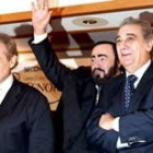 Los tres tenores José Carreras, Luciano Pavarotti y Plácido Domingo durante una rueda de prensa