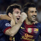 Messi y Villa celebran un gol esta temporada.
