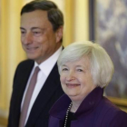 Mario Draghi y Janet Yellen en Jackson Hole en agosto del 2014