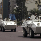 Vehículos blindados de la ONU en Kinshasa.