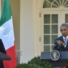 Barack Obama con Matteo Renzi en la conferencia de prensa conjunta en la Casa Blanca.