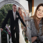 Estefanía Vera, ayer en su domicilio de La Virgen, junto a una foto del día de su boda con Gabi. JESÚS