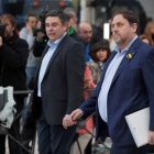 Junqueras, en primer término, cuando acudió a declarar a la Audiencia Nacional. FERNANDO ALVARADO
