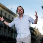 Pablo Iglesias en la concentración a favor de la moción en la Puerta del Sol (Madrid).