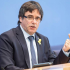 El expresidente catalán Carles Puigdemont durante su intervención en Berlín. OMER MESSINGER