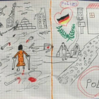 Dibujo de un niño refugiado sirio que ha enternecido a la policía de Passau (Baja-Baviera).