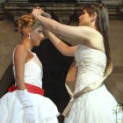 Marta Fisteus y Paula Pardo, con sus acompañantes.
