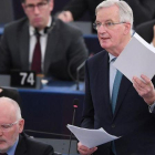 El negociador europeo del brexit, Michel Barnier, en su comparecencia ante el Parlamento Europeo, en Estrasburgo.