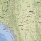 Fotografía facilitada por el Servicio Geológico de los Estados Unidos muestra la localización (señalada con una estrella) del terremoto de 6,8 grados de magnitud en el centro de Birmania, hoy.