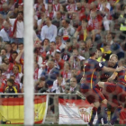Los jugadores del FC Barcelona celebran la consecución de un gol en la final de la Copa del Rey frente al Sevilla
