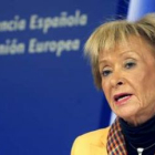 María Teresa Fernández de la Vega, en la rueda de prensa en el Palacio de La Moncloa.