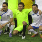 Sergio García, Valentino Rossi y Xavi Hernández, en Doha.
